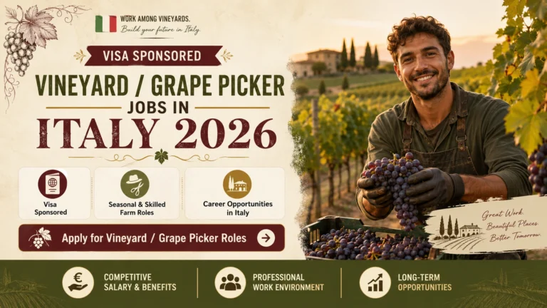Visa Sponsored Vineyard / Grape Picker Jobs in Italy 2026